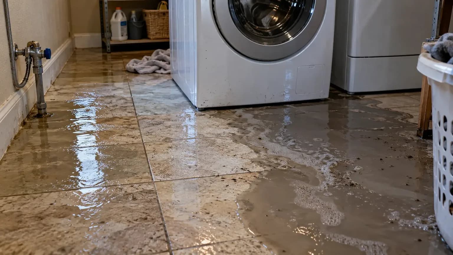 Clean water from a supply line next to grey water from a washer drain in a Texas home